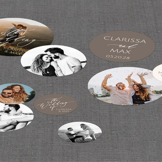 multiple photo placeholders with decorative text