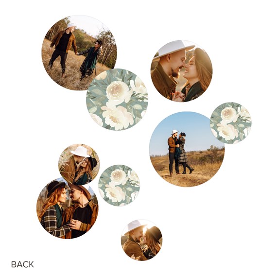 multiple circular photo placeholders with floral designs