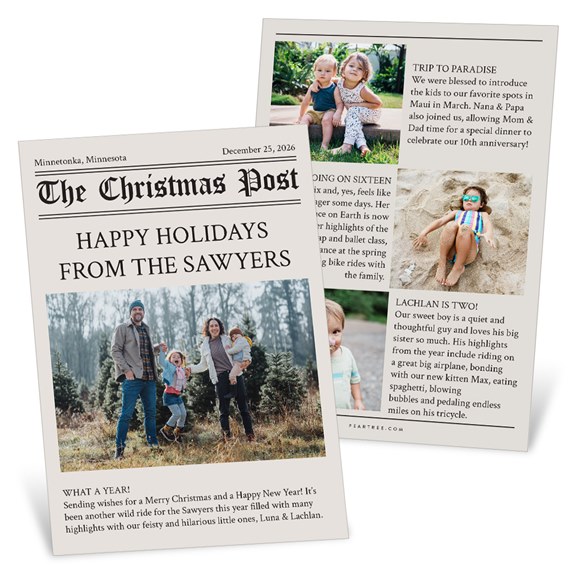 holiday card with family photos and text