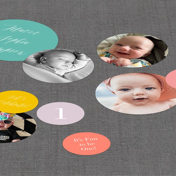 colorful birthday confetti design with photo placeholders and text