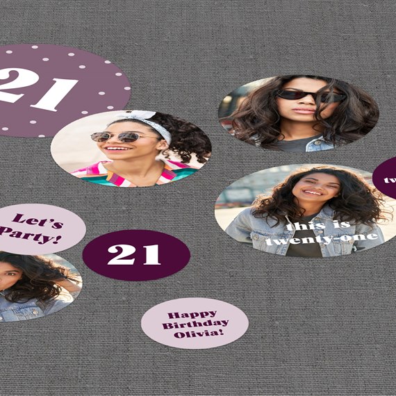 circular photo area with text, textured background