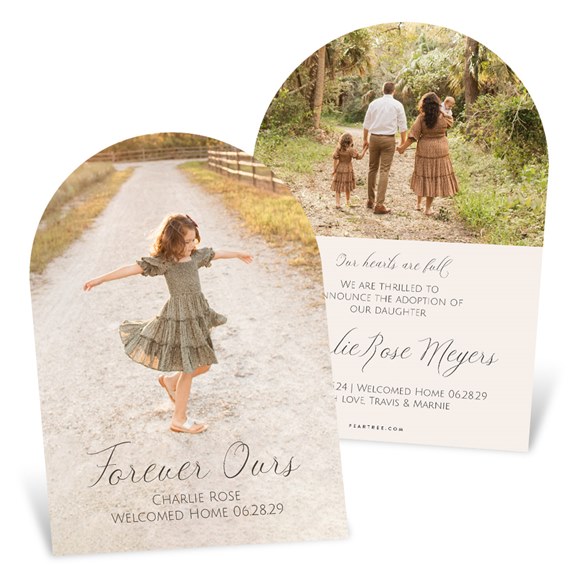 two adoption announcement cards with photo area