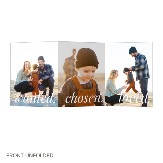 tri-fold adoption announcement with photo placeholders and text