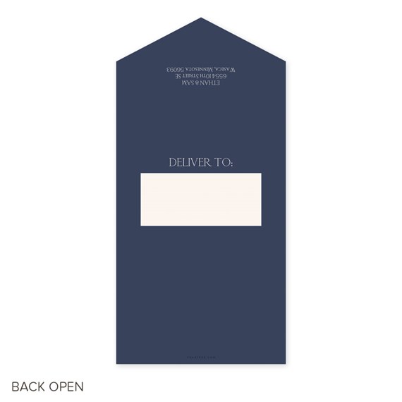 navy envelope with address area and text placeholder