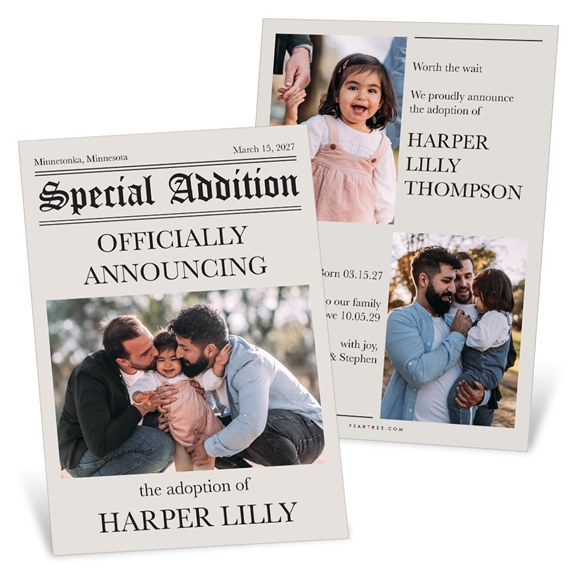 adoption announcement cards with photo placeholders
