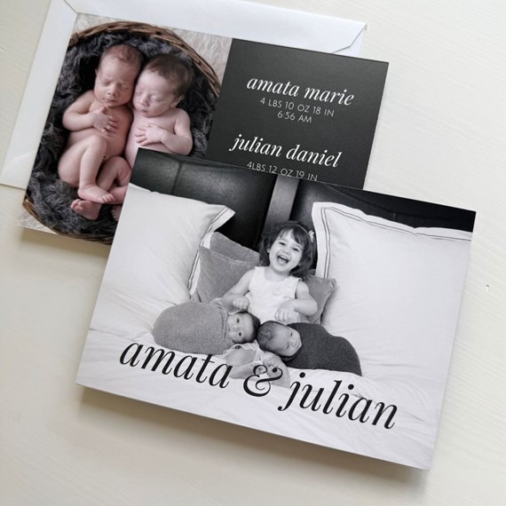 birth announcement with photo area and text