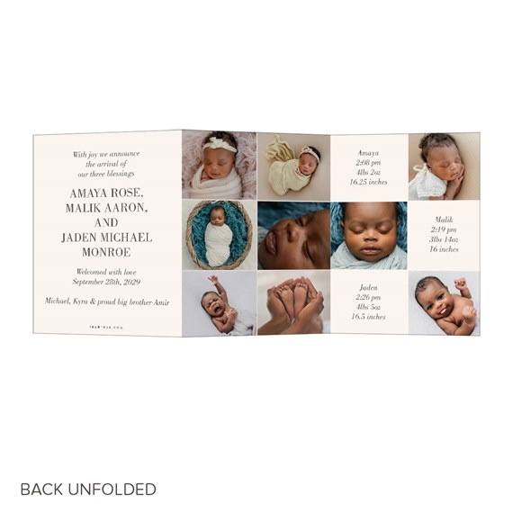 birth announcement with photo placeholders and text