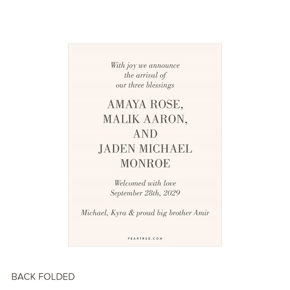 birth announcement card with customizable text area