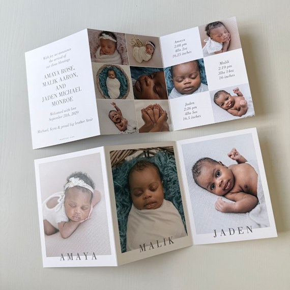 birth announcement card with photo placeholders for infants