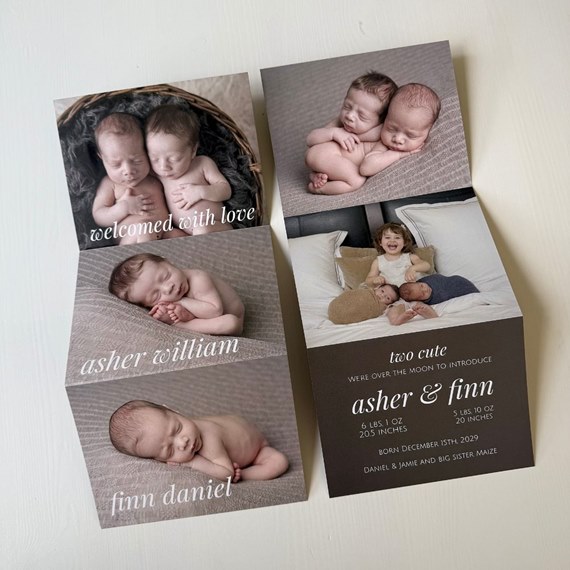 birth announcement with photo placeholders for twins