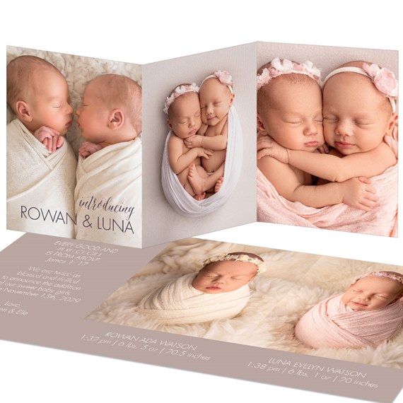 birth announcement with photo placeholders for twins