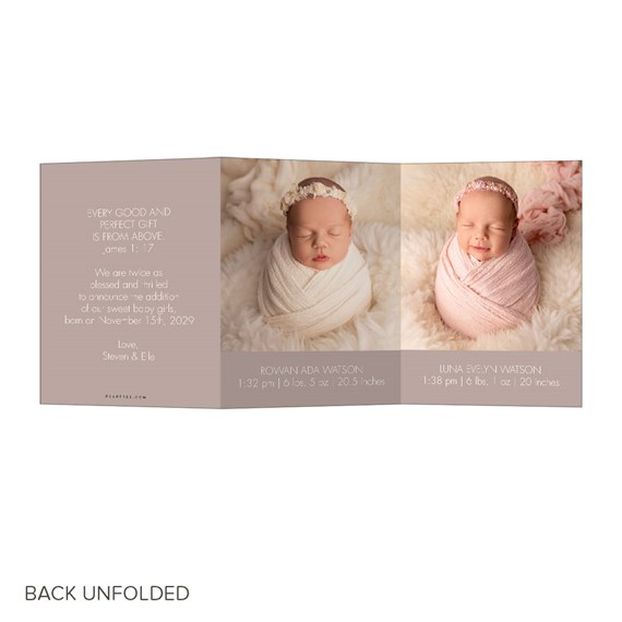 twins birth announcement card with photo placeholders