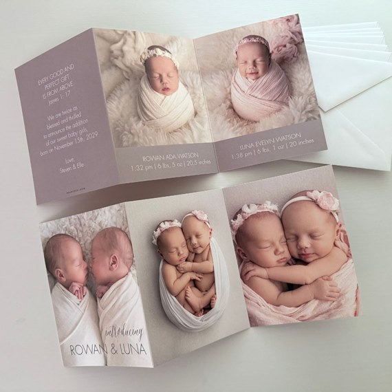 birth announcement with photo placeholders for twins
