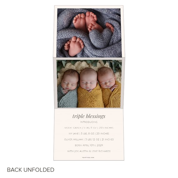 birth announcement with photo placeholders and printed text