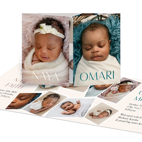 birth announcement with photo placeholders for twins