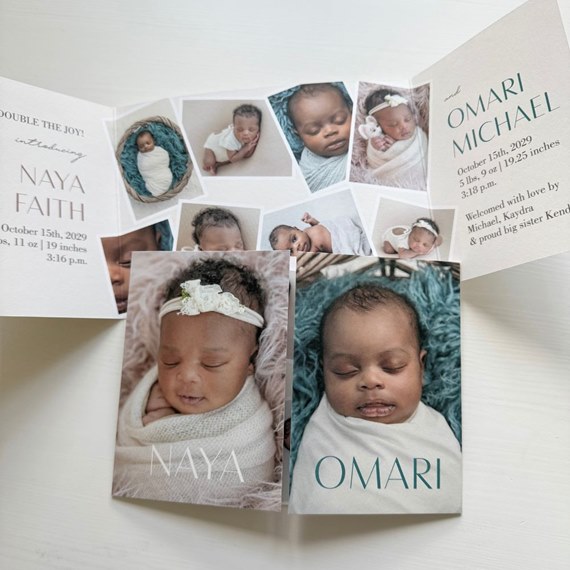 twins birth announcement with photo placeholders