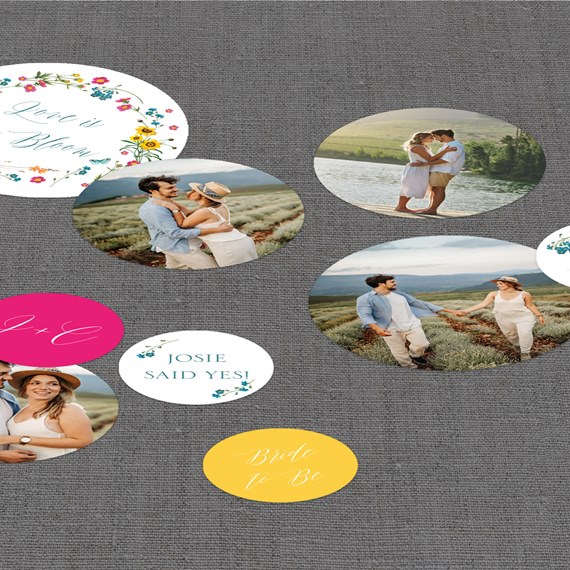 whimsical floral jumbo bridal shower confetti with photo placeholders