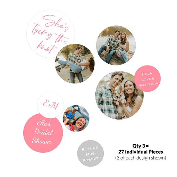 bridal shower confetti with phrases and photo placeholders
