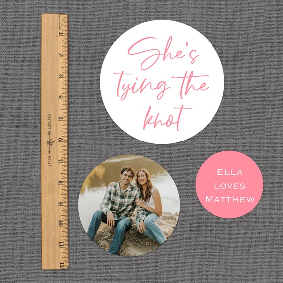 circular photo area, text area, customizable text area