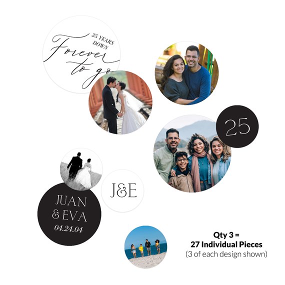 circular designs with photo placeholders and text elements