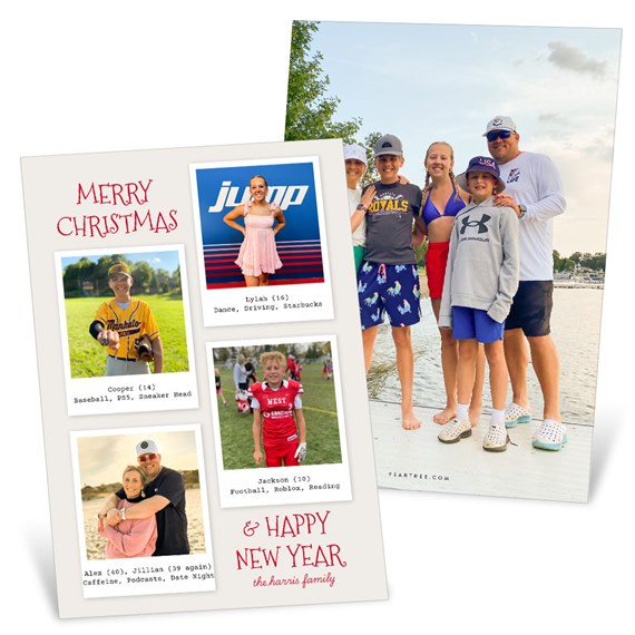 holiday card with photo placeholders and text
