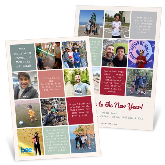 collage Christmas card with photo placeholders and captions