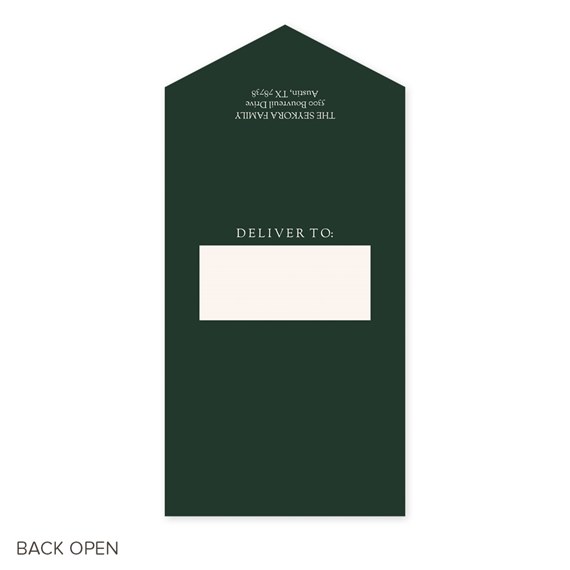 dark green Christmas card with address area