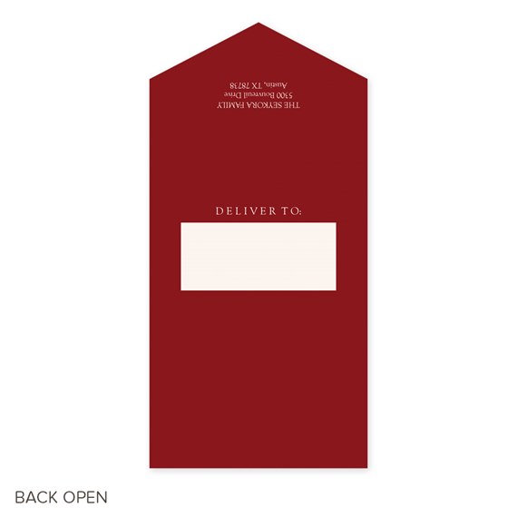 red Christmas card with address area