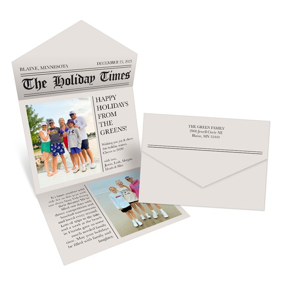 holiday card with photo placeholder and envelope