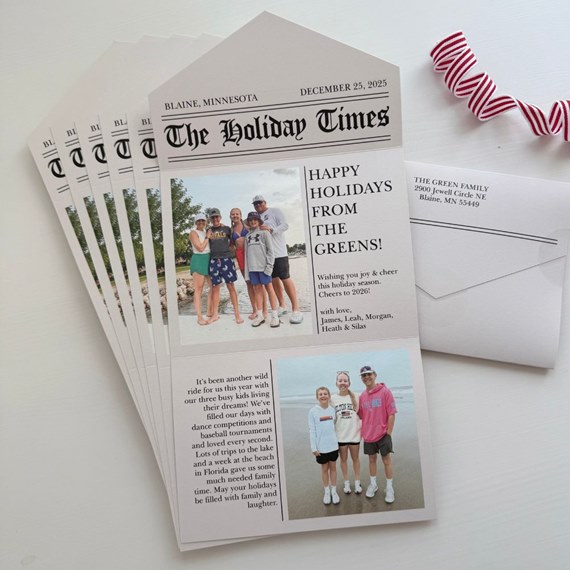 holiday card with photo area and text