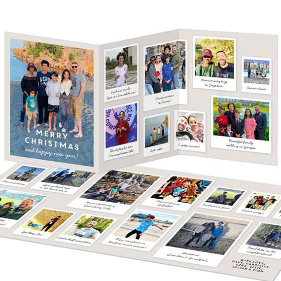 Christmas card with family photos and festive text