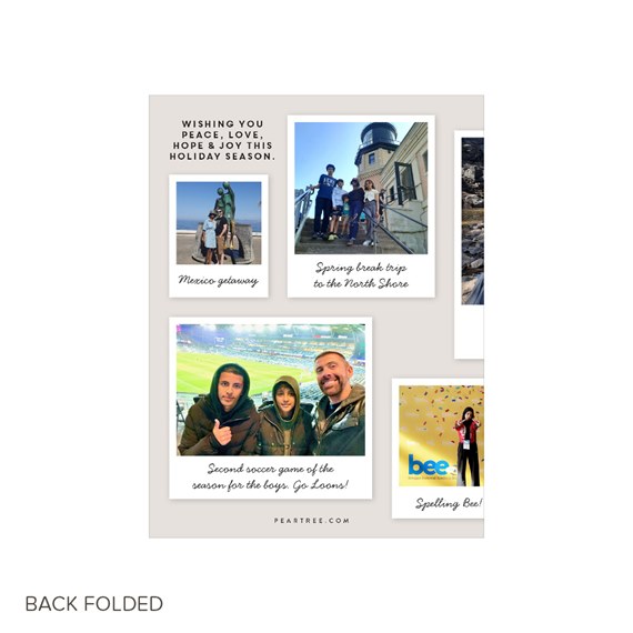 holiday card with photo placeholders and printed text