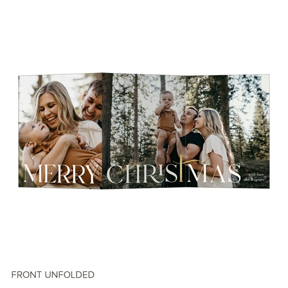 photo area with family images, text 'MERRY CHRISTMAS'