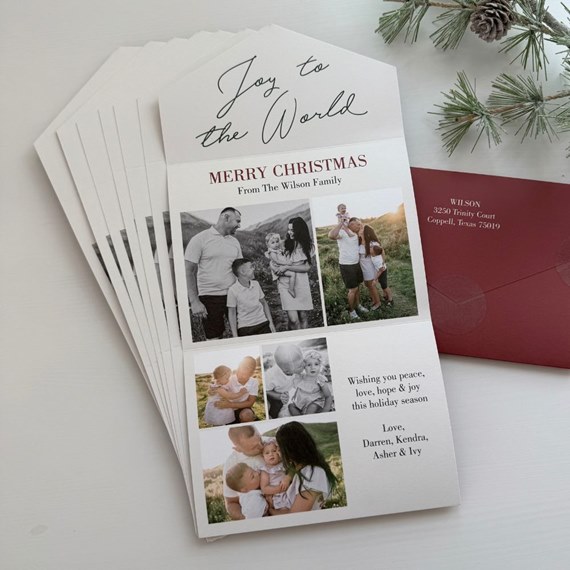 Christmas card with photo placeholders and customizable text area