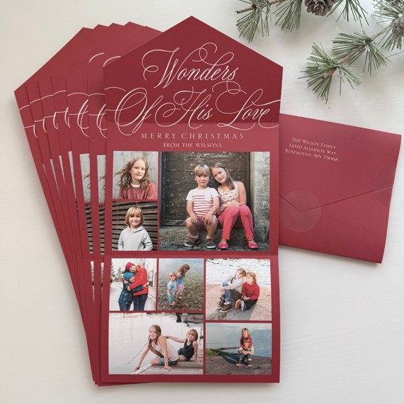 Christmas card with photo placeholders and decorative text
