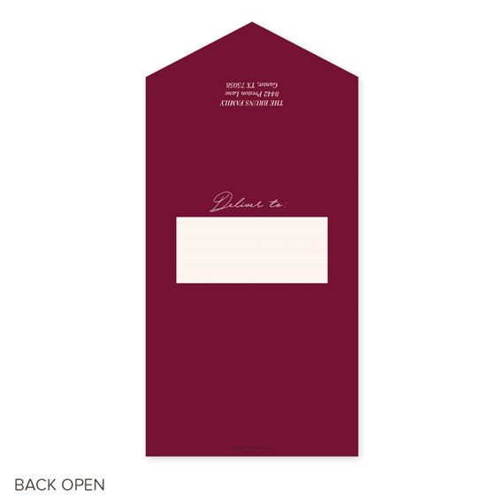 maroon card with customizable text area for delivery
