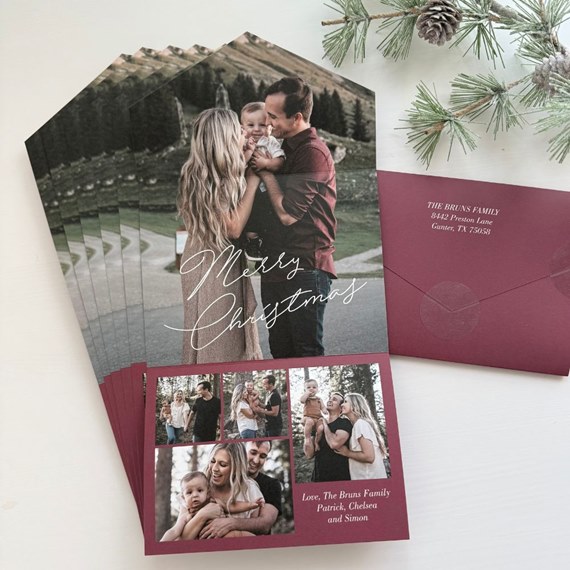Christmas card with photo placeholders and scripted text