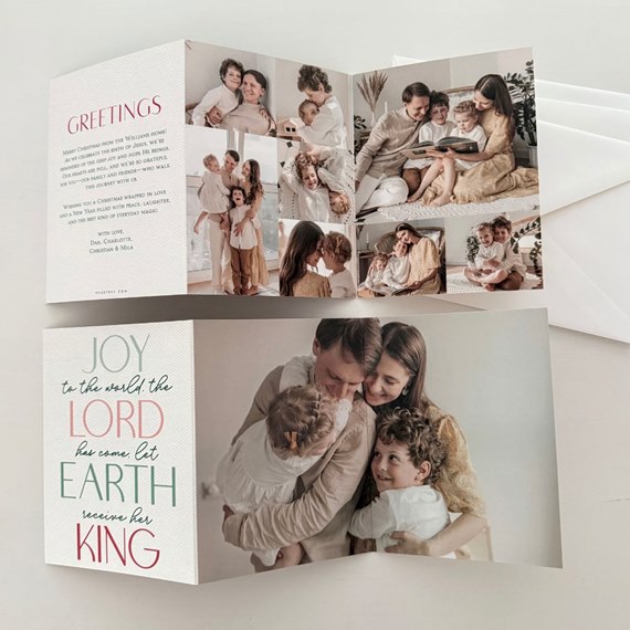 Christmas card with family photo collage and text