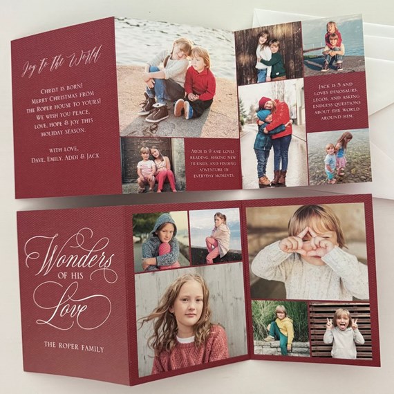 holiday card with photo placeholders and text