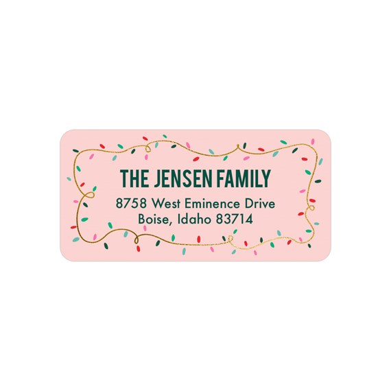 address label with decorative lights and customizable text area