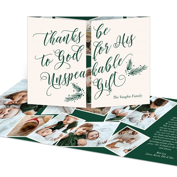 Christmas card with script text and photo collage area