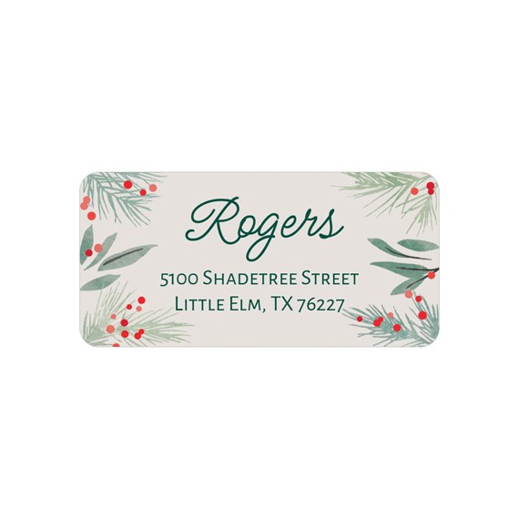 address label with greenery and berries, customizable text area