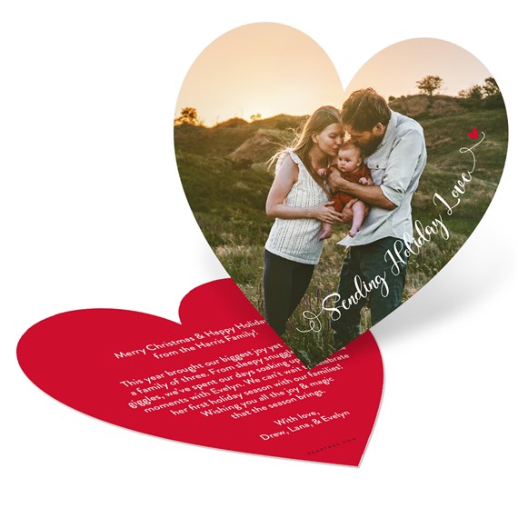 heart-shaped card with photo area and holiday text