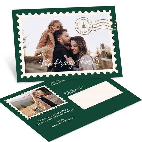 Christmas postcard with photo placeholders and festive text