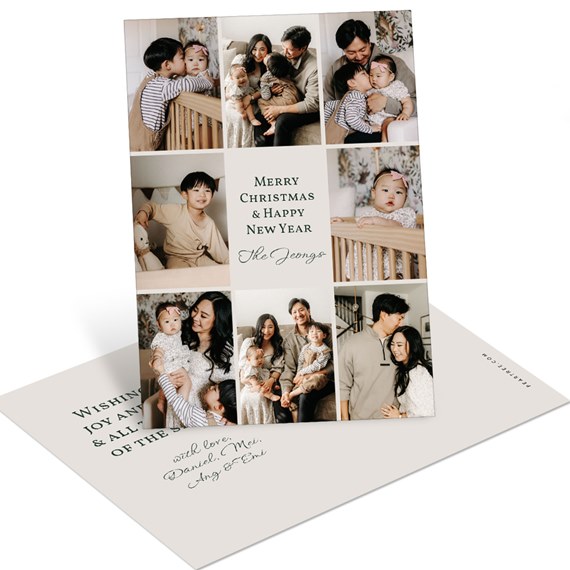 collage postcard with photo placeholders and text area