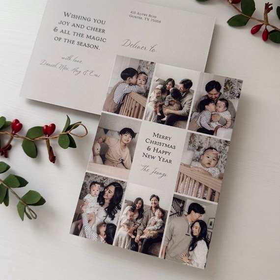 collage postcard with family photos and holiday greeting