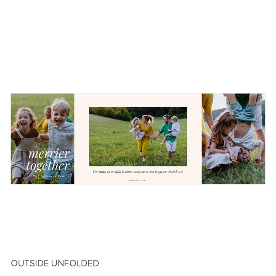 tri-fold christmas card with photo area and text