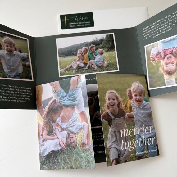 Christmas card with photo placeholders and customizable text areas