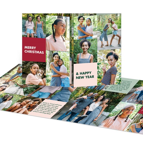 color-blocked christmas card with multiple photo placeholders