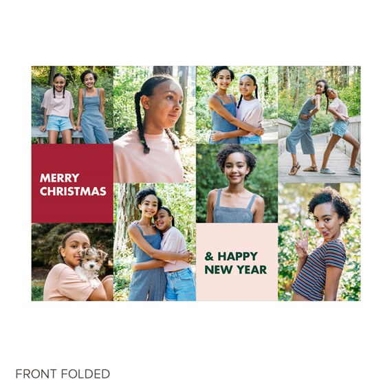color-blocked Christmas card with photo areas